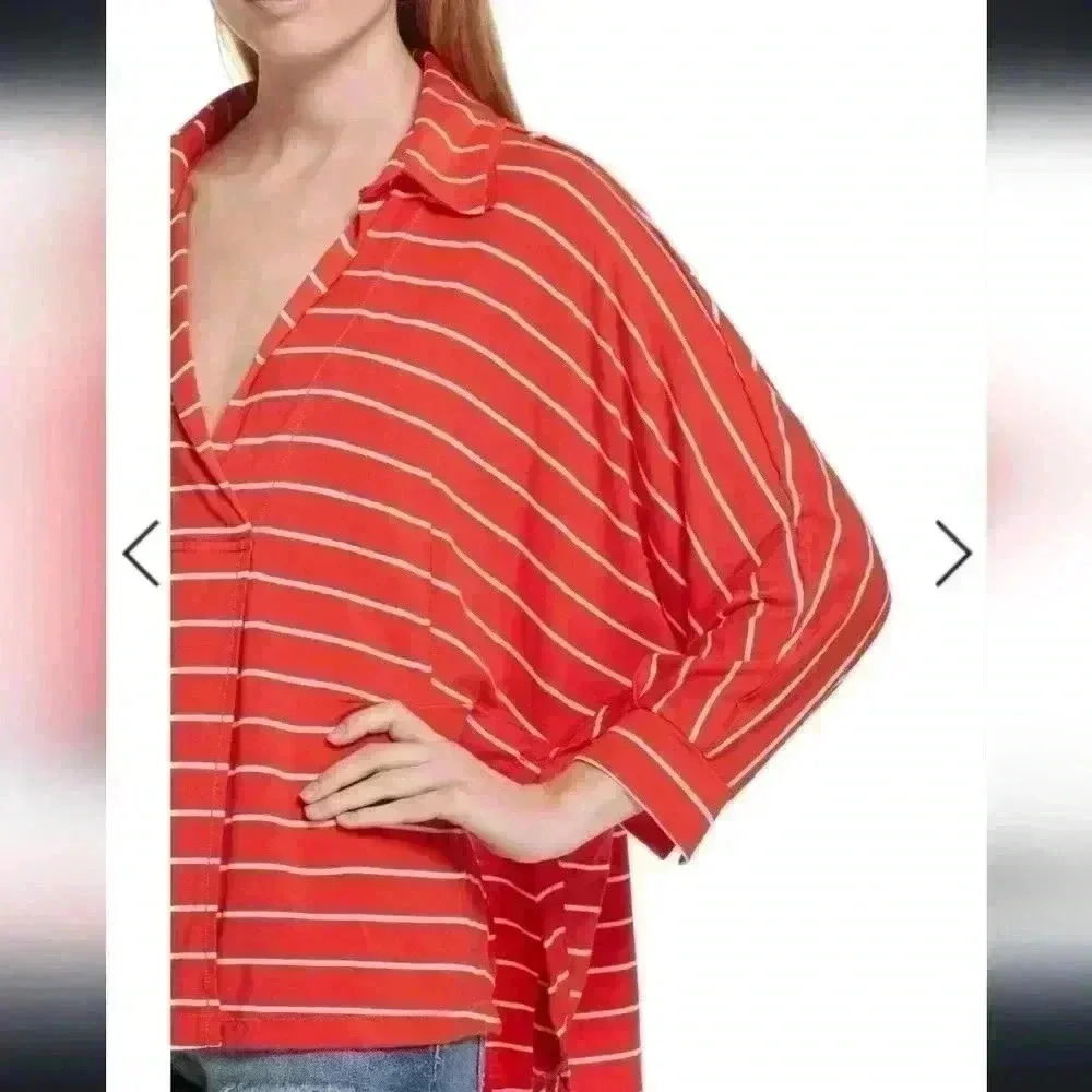 Free People We The Free Can't Fool Me Striped Orange and White Tee Size Small
